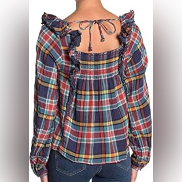 Adorable EUC We the Free People Siena flannel long sleeve ruffle top XS - Picture 2 of 8